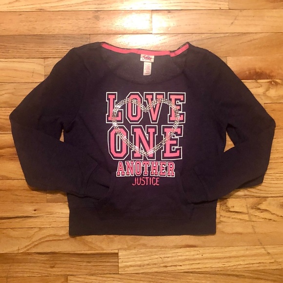 Justice Love One Another Sweatshirt with jewels, size 12 - Picture 2 of 6